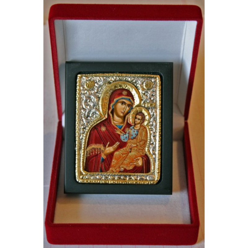 3380 Παναγία Γιάτρισσα - Ασημένια εικόνα με μεταξοτυπία - Image 1