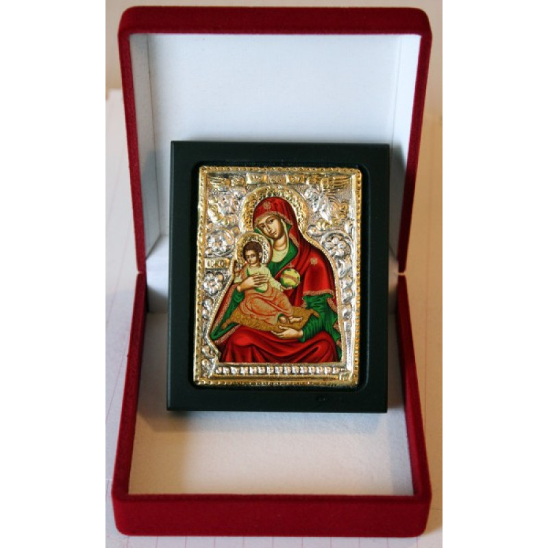 3385 Παναγία Ελεούσα (Κερκύρας) - Ασημένια εικόνα με μεταξοτυπία - Image 1