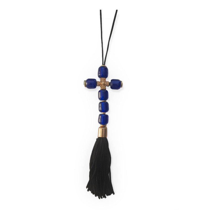 5142 Κρεμαστός Σταυρός αυτοκινήτου με μπλε πέρλες - Image 1