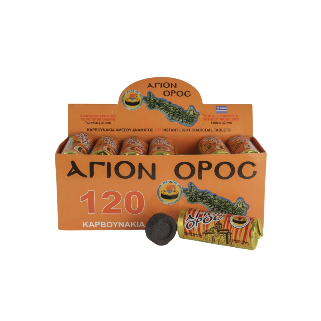 karvounakia-agion-oros-megala-33mm-kouti-120-temaxia Καρβουνάκια Θυμιάματος ΑΓΙΟΝ ΟΡΟΣ - Μεγάλα 33mm | Κουτί 20x6 τεμ. - Image 1