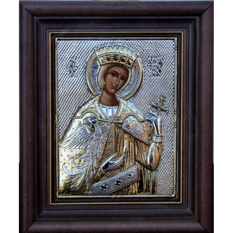 3175 Αγία Αικατερίνη - Επάργυρη εικόνα με κορνίζα και τζάμι - Image 1