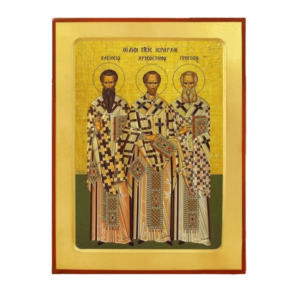 agioi-treis-ierarxes-xylini-enskafti-eikona Άγιοι Τρεις Ιεράρχες - Ξύλινη Ένσκαφτη Εικόνα - Image 1