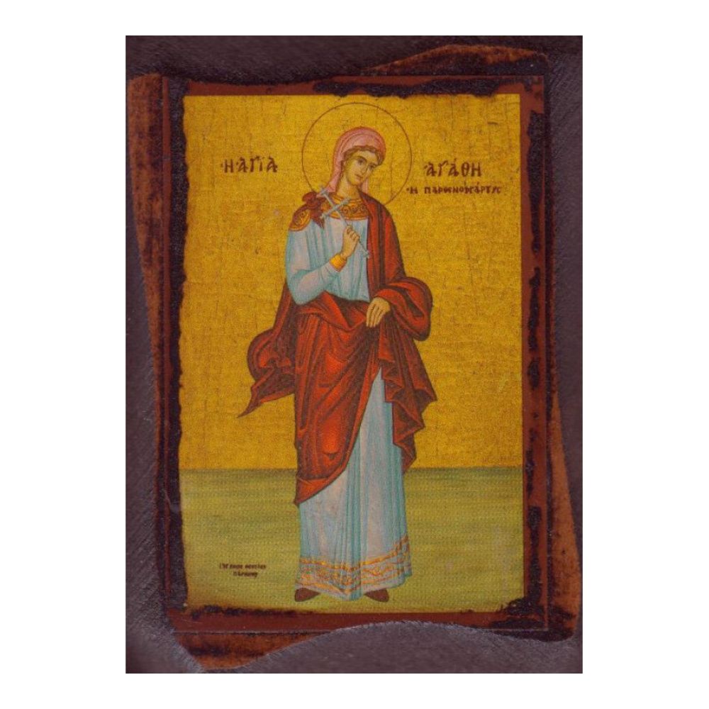 agia-agathi-eikona-xylini-palaiomeni Αγία Αγάθη - Εικόνα Ξύλινη Παλαιωμένη - Image 1