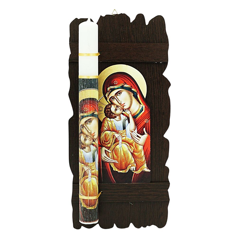 pasxalini-lampada-eikona-panagia-glykofilousa-akanonisto-palaiomeno-xylo Πασχαλινή Λαμπάδα Εικόνα Παναγία Γλυκοφιλούσα Ακανόνιστο Παλαιωμένο Ξύλο - Image 1