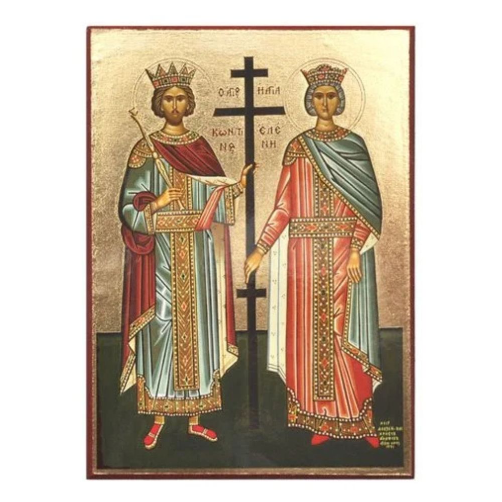 Agios-Konstantinos-Agia-Eleni-eikona-xylini-xrysotypia Άγιος Κωνσταντίνος και Αγία Ελένη - Εικόνα Ξύλινη Χρυσοτυπία - Image 1