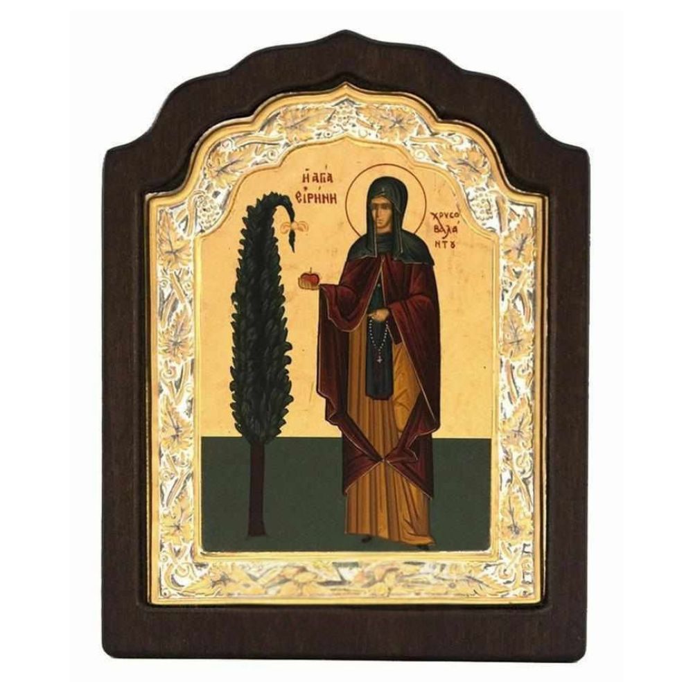 agia-eirini-xrysovalantou-asimenia-eikona-topika-epixryswmeni Αγία Ειρήνη Χρυσοβαλάντου - Ασημένια Εικόνα Σε Ξύλο, Τοπικά Επιχρυσωμένη - Image 1