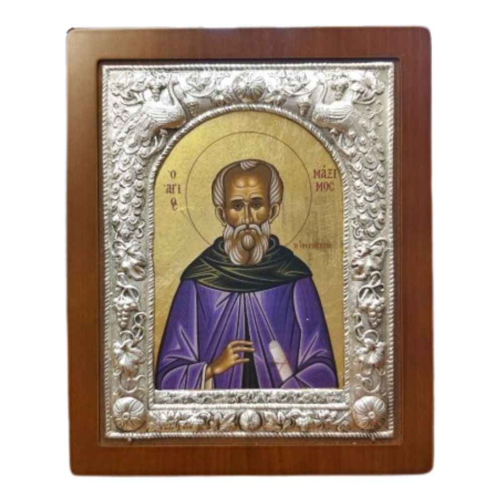agios-maximos-o-omologitis-asimenia-eikona-metaxotypia-me-fylla-xrysou Άγιος Μάξιμος ο Ομολογητής - Ασημένια Εικόνα - Image 1