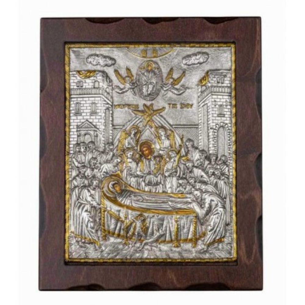 h-koimhsh-ths-theotokoy-ashmenia-eikona-me-epixryswmata-24-karatiwn Η Κοίμηση της Θεοτόκου - Ασημένια Εικόνα με Επιχρυσώματα 24 Καρατίων - Image 1