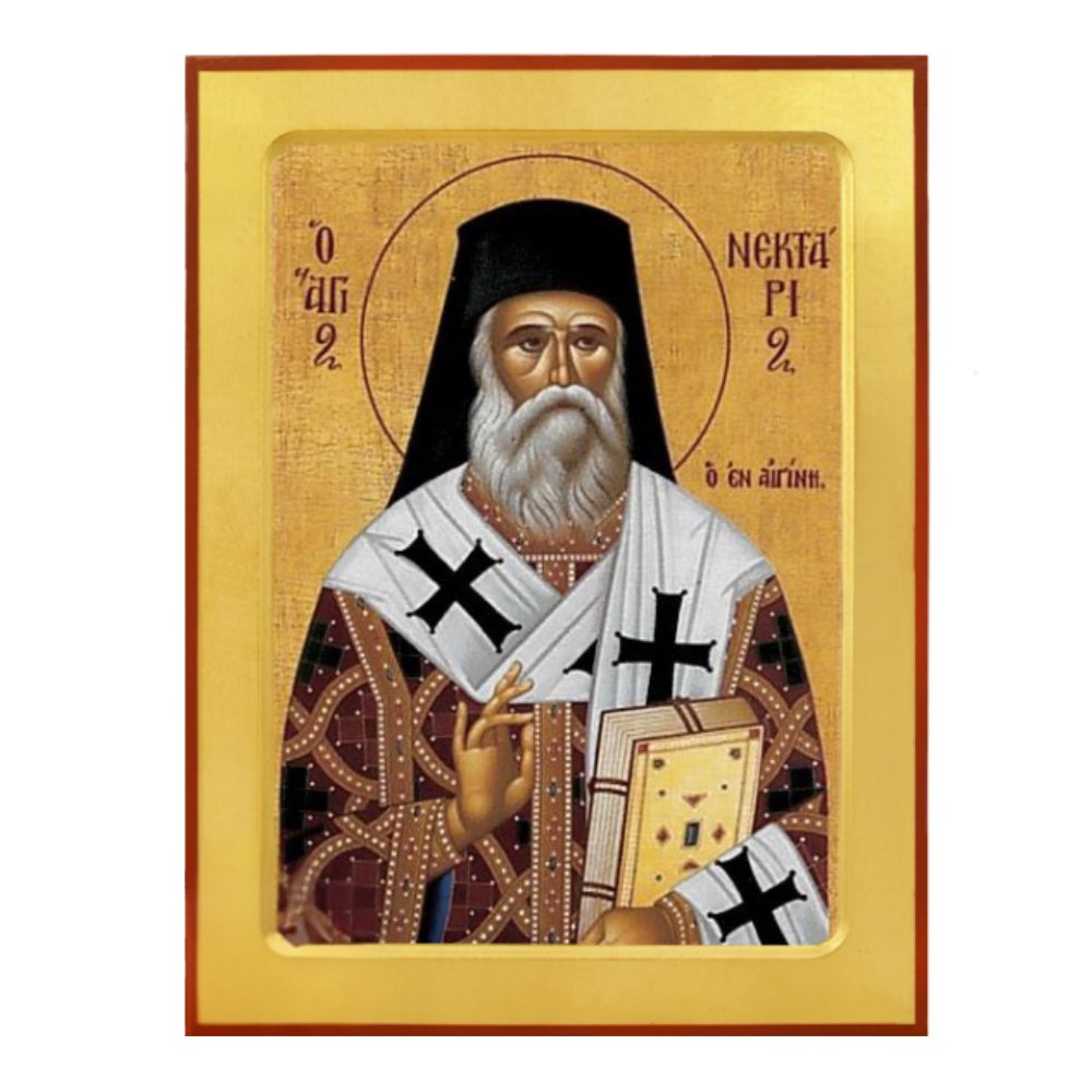 agios-nektarios-xylini-enskafti-eikona Άγιος Νεκτάριος - Ξύλινη Ένσκαφτη Εικόνα - Image 1