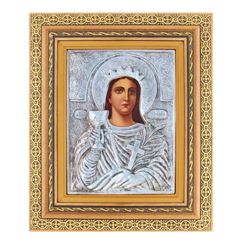 agia-varvara-xeiropoiiti-epargyri-eikona-korniza-tzami Αγία Βαρβάρα - Χειροποίητη Επάργυρη Εικόνα σε Κορνίζα Τζάμι - Image 1