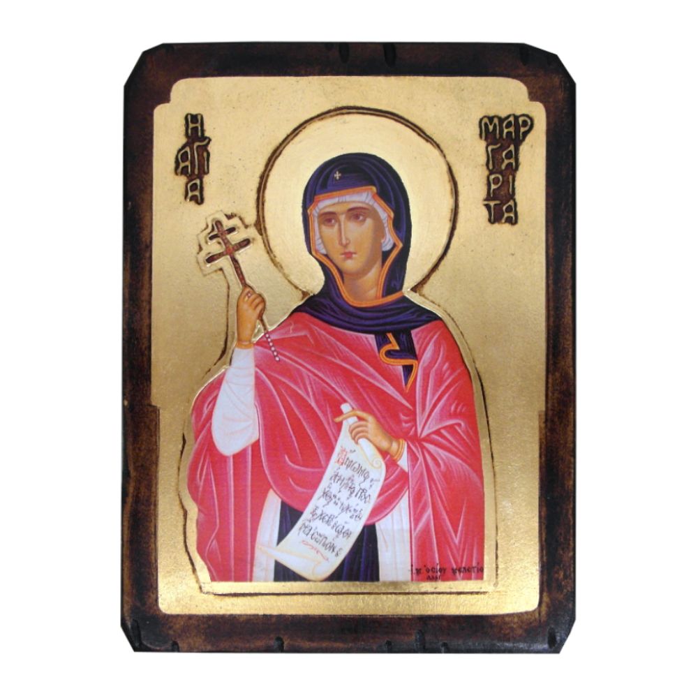 agia-margarita-eikona-xylini-xrysotypia-anaglyfa-grammata Αγία Μαργαρίτα - Εικόνα Ξύλινη Χρυσοτυπία - Image 1