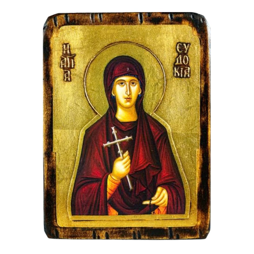 agia-eydokia-eikona-xylini-xrysotypia-anaglyfa-grammata Αγία Ευδοκία - Εικόνα Ξύλινη Χρυσοτυπία - Image 1