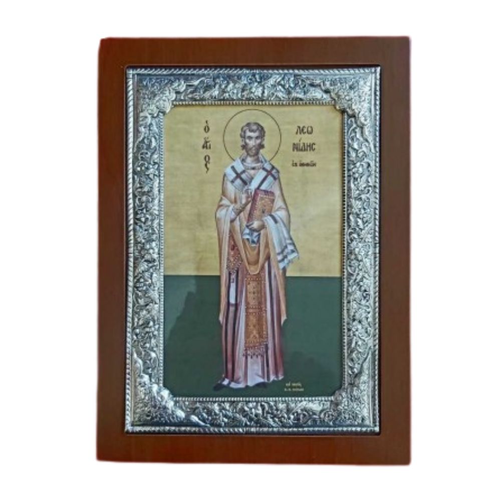 agios-lewnidis-episkopos-athinwn-asimenia-eikona Άγιος Λεωνίδης Επίσκοπος Αθηνών - Ασημένια εικόνα - Image 1