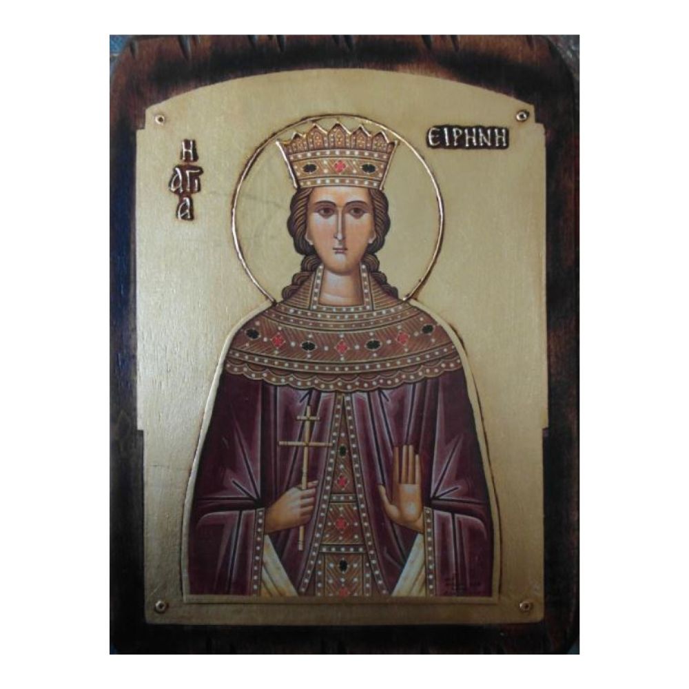 agia-eirini-eikona-xylini-xrysotypia-anaglyfa-grammata Αγία Ειρήνη - Εικόνα Ξύλινη Χρυσοτυπία - Image 1