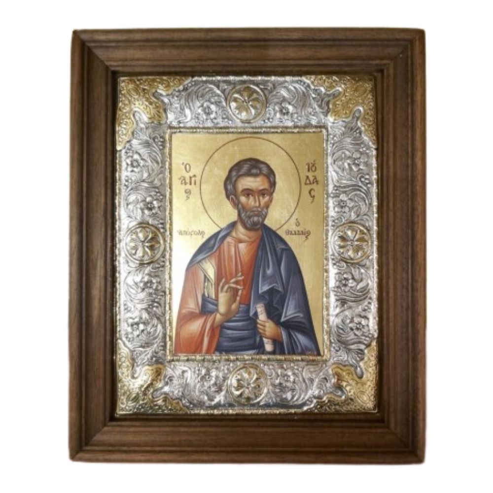agios-ioydas-thaddaios-asimenia-eikona-epixryswmata-24-karatiwn Άγιος Ιούδας ο Θαδδαίος - Ασημένια Εικόνα με Επιχρυσώματα 24 Καρατίων - Image 1